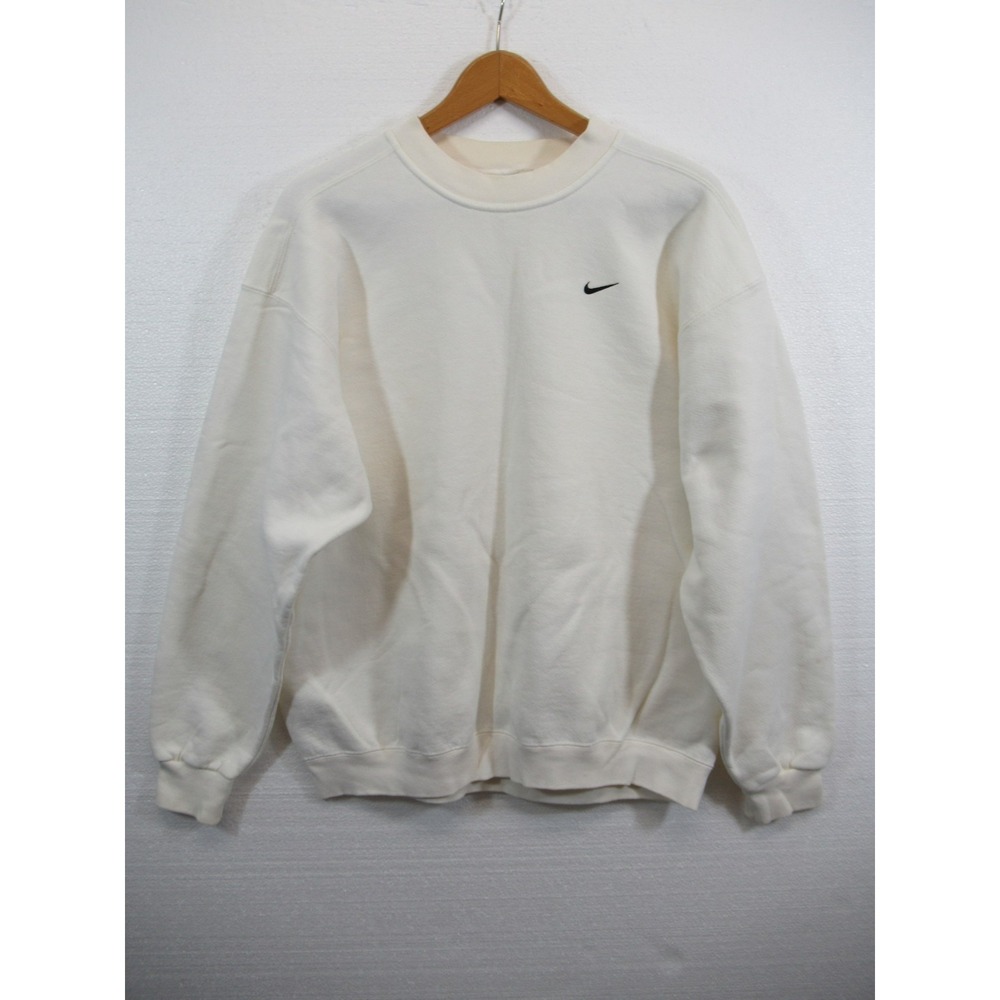 Vintage 90s Nike Crewneck Embroidered Swoosh Sweatshirt Men L Ivory Made in USA